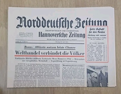 Tageszeitung vom 1952 - vom, 28.4.1952
